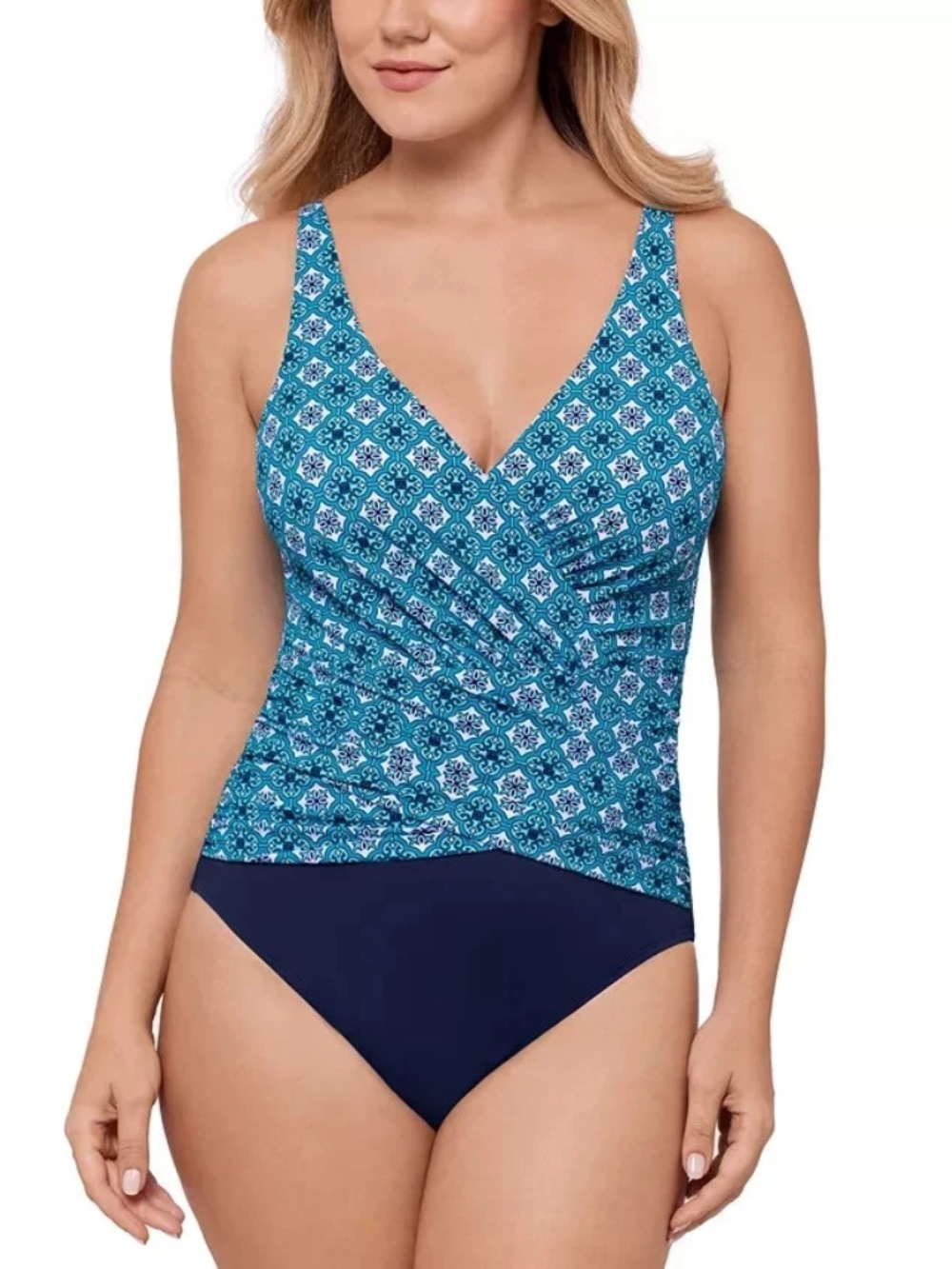 Swim Solutions Women's Surplice Tummy Control One Piece Swimsuit Size 8